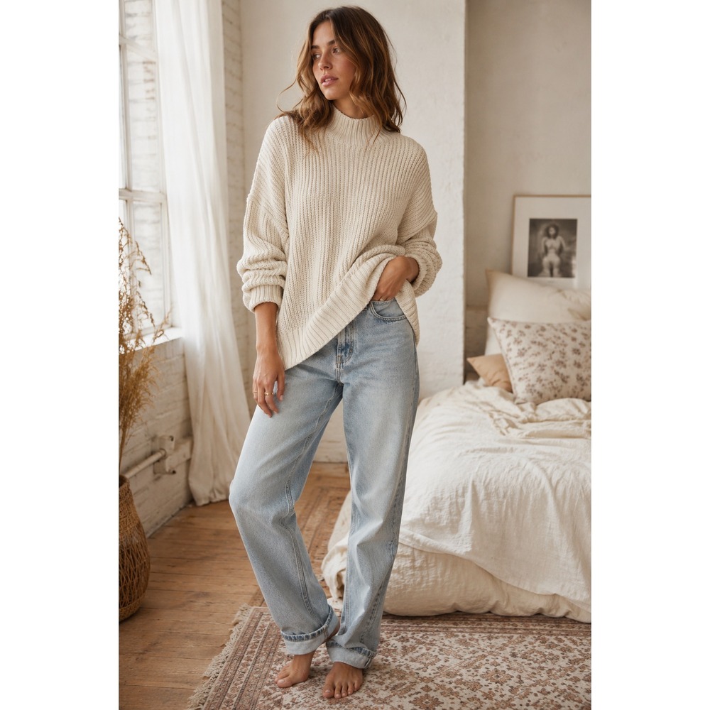 Aerie Knit Sweater Women Sz M Cream Oversized Slouchy Baggy